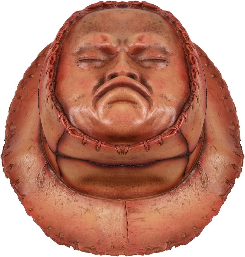 Scary Face Hat Realistic Human Face Costume Hat Brown Latex Halloween Creepy Pouting Crying Cosplay Headgear for Adult