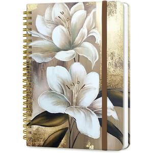 Spiral Journal Notebook, A5 Cute Notebooks for Women Men, College Ruled Hardcover Notebook for Work & Note Taking, 60 Pages Double-Wire Journals for Writing, Cute Glitter Flowers