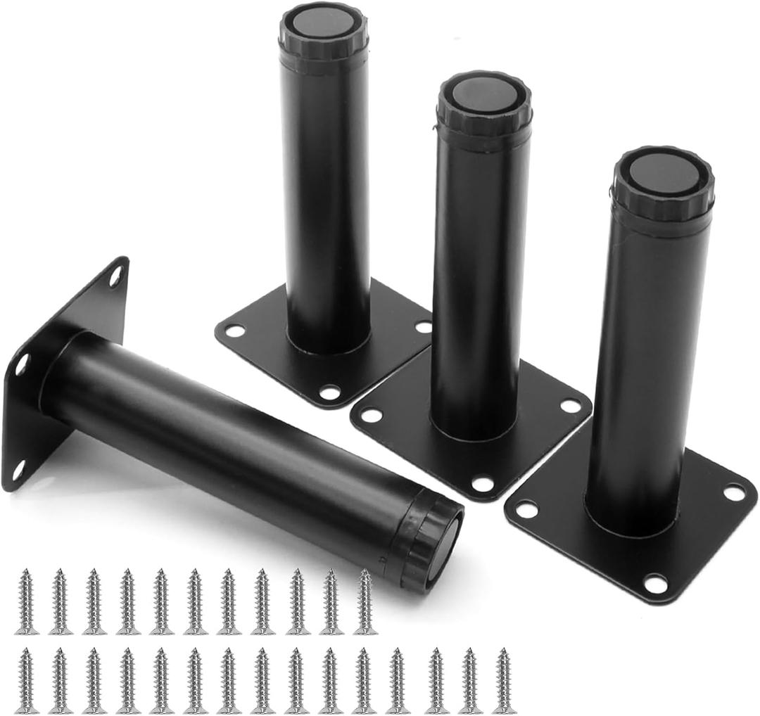 4.7 Inch Adjustable Furniture Legs Set of 4, Metal Cabinet Legs 1" Dia Cold Rolled Steel Round Furniture Support Feet for Kitchen Shelves Coffee Table Couch (Black)