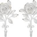 SOFFEE DESIGN 2pcs White Single Hooks 3D Flower Retro Ornate Style for Room Wall Mounted Decoration, Coat Hat Scarf Hanging Entry Heavy Duty Hooks, Home Decor (Bloom White Rose)