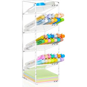Acrylic Pen Organizer Storage Vertical Marker Organizer Acrylic Pen Display Holder for Office Desk Desktop Stationery Pencil Storage(Clear,3.4 x 4 x 10.2 Inch)