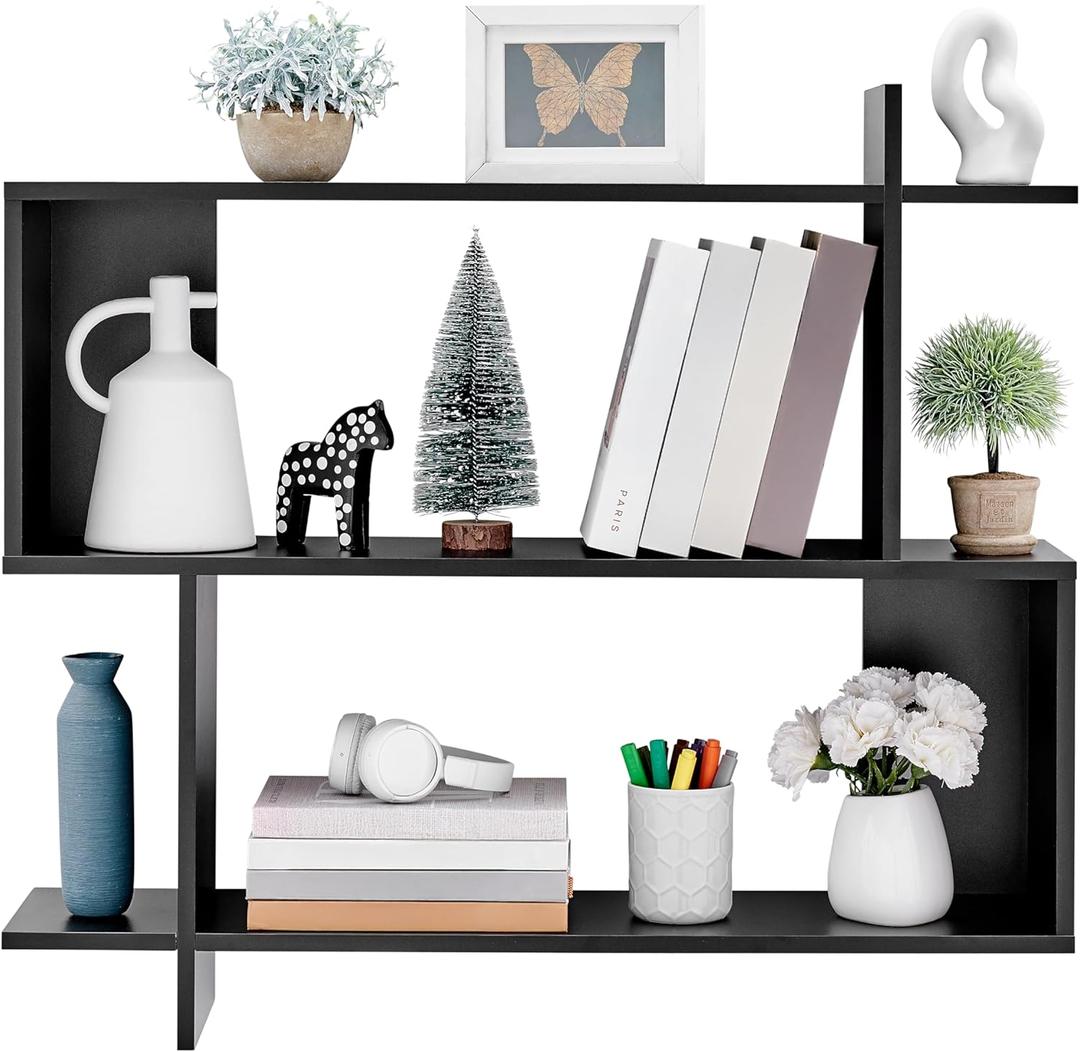Danya B. Manasa Floating Geometric Kilter Two-Tier Wall Shelf - Black