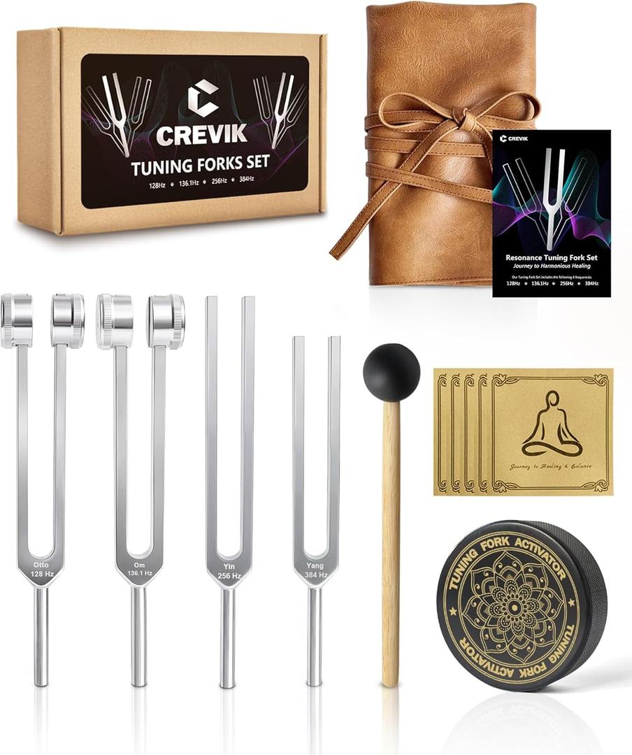 Tuning Forks for Healing Set - 128Hz, 136.1Hz, 256Hz, 384Hz Weighted & Unweighted Tuning Fork Kit with Hockey Puck Activator - Chakra Sound Therapy Instruments for Meditation & Yoga in Pouch Tuning Forks for Healing Set - 128Hz, 136.1Hz, 256Hz, 384Hz Weighted & Unweighted Tuning Fork Kit with Hockey Puck Activator - Chakra Sound Therapy Instruments for Meditation & Yoga in Pouch