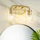 Brushed Gold Bathroom Light Fixtures, 2-Light Vanity Lights with Clear Glass, Modern Champagne Bronze Vanity Lighting Fixtures Over Mirror, AD-22004-2W-GD-C