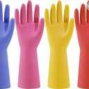 Rubber Kitchen Dishwashing Gloves - 4 Pairs Colorful Reusable Household Cleaning Gloves for Washing Dishes and Cleaning Tasks, Flexible Long-lasting and Non-Slip (Medium, Blue+Pink+Yellow+Red)