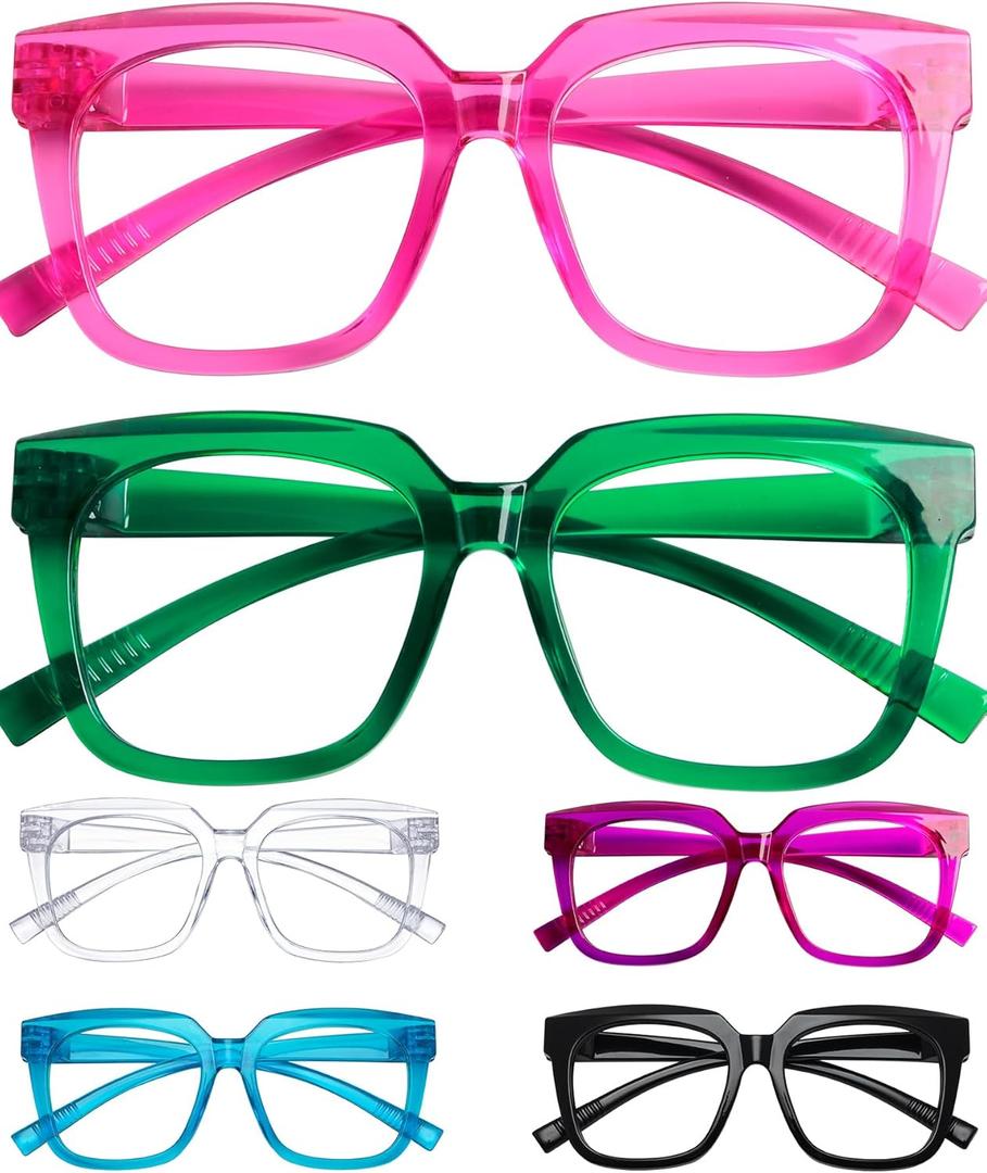 Metalless Screwless Spring Hinges Reading Glasses 6-Pack Women Oversized Readers Cheaters +0.50 (6 Pack Mix Color - R2144)