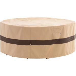 WJ-X3 Round Patio Furniture Cover, 110" D x 31" H, Waterproof, UV Resistant, Anti-Fading Outdoor Cover for Round Dining Table and Chairs Set, Beige & Coffee