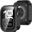 Amizee Metal Case Compatible with Apple Watch Series 11/10 46mm Case with Built-in Screen Protector, Straight Edge Ultra Thin with Back Cover Protective Cover for iWatch 46mm, Black