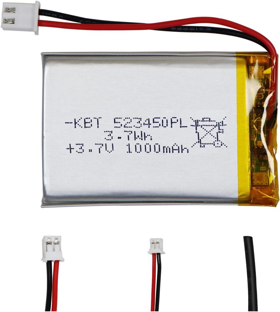 KBT 3.7V 1000mAh Li-Polymer Battery: 523450 Lipo Rechargeable Lithium-ion Replacement Batteries with PH 2.54 JST Connector, PH1.25/2.0 JST Connector for Replacement