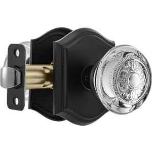 Crystal Door Knobs Interior, Vintage Passage Glass Door Knobs Matte Black Door Knobs for Hall Closet, 1 Pack