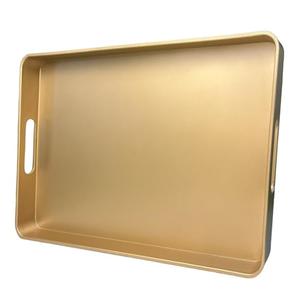UOEKCS Gold Decorative Tray, Serving Tray with Handles, Plastic Rectangular Tray for Ottoman Coffee Table, Bathroom, Living Room. 15.7"*10.2"