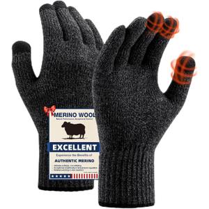 Merino Wool Gloves for Men Women, Touch Screen Warm Glove Liners Thermal Soft Knit Lining for Winter Running Hiking (Small/Medium, C01-(black Gray))