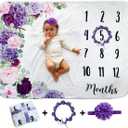 Baby Monthly Milestone Blanket | Includes Floral Wreath & Headband | 1 to 12 Months | Extra Soft Fleece | Best Photography Backdrop Photo Prop for Newborn | Baby Girl