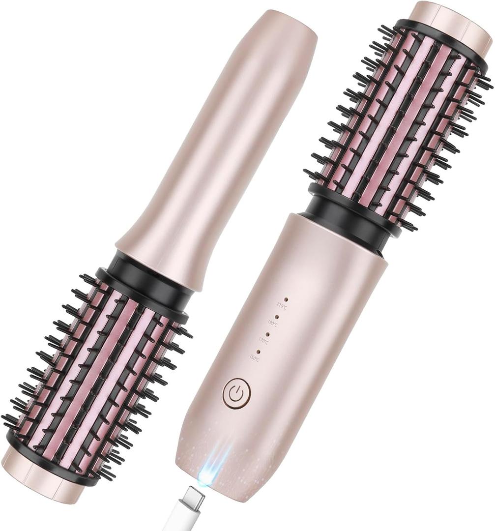 New Portable Mini Curling Iron brush with 7000mAh USB Rechargeable Curling Wand, Negative Ion, Pink TRAVEL KIT