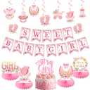 Vlipoeasn Floral Baby Shower Decorations for Girl, Pink Baby in Bloom Baby Shower Supplies, It's a Girl Cake Topper, Cute Honeycomb, Hanging Swirl Flag, Sweet Baby Girl Shower Decor