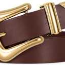 XZQTIVE Women's Leather Belt for Jeans Pants Dresses Fashion Ladies Western Leather Belt Silver Buckle (Dark Brown)