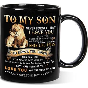 Shqiueos Inspirational Valentines Day Gifts for Son from Dad - to My Son Mug 11oz, Birthday, Graduation, Father's Day Gifts for Bonus Son Adult Christmas Coffee Cup