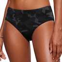 CRZ YOGA Mid Waisted Bikini Bottoms for Women - Full Coverage Bathing Suit Swimsuit Basic Swim Briefs Jungle Camouflage Gray Small