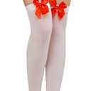 Thigh High Stockings for Women, Satin Bow Stockings for Halloween, Christmas, New Year's Eve, and Valentine's Day