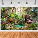 Avezano Jungle Backdrop Jungle Party Decorations Rainforest Animals Banner Wildlife Safari Backdrop Photography (6 x 3.6 ft)