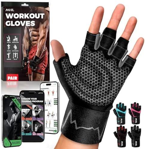MhIL Workout Gloves for Men – Comfortable Gym Gloves for Men with Enhanced Grip for Safety and Hand Protection – Weight Lifting Protection with Wrist Wraps Support for Performance Boost and Style, L
