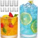 Hobnail Drinking Glasses Set of 8, 12 oz Highball Glasses & 10 oz Cocktail Glasses, Embossed Vintage Kitchen Glassware, Dishwasher Safe Glasses Drinking Set for Whiskey, Juice, Cocktails, Beer