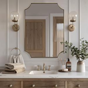 ANDY STAR Brushed Gold Bathroom Mirror, 22x30 Inch Scalloped Rectangle Mirror, Irregular Wall Mirror, Brass Mirror in Stainless Steel Metal Frame for Bathroom, Bedroom, Living Room
