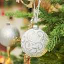 3.15" Vintage Christmas Ball Ornaments, Rustic Silver & White Distressed Christmas Ornaments Set, Shatterproof Farmhouse-Style Tree Decorations for Xmas Home Holiday Dcor(Pack of 8)