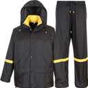 Classic Rain Suits for Men Breathable Rain Gear for Waterproof work, Hooded Coats Jacket and Pants L