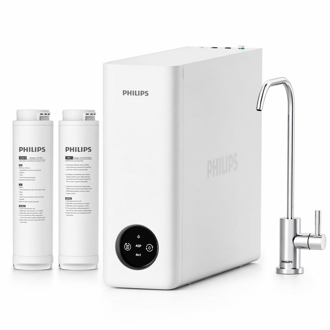 Philips AUT9360 Reverse Osmosis System, 600 GPD Under Sink Water Filter System, Tankless RO System, 2.3:1 Pure to Drain Water Filtration, Reduces TDS, NSF/ANSI 372 Certified with No Standing Water