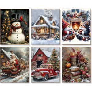 KYOQFVN 6 Pack Christmas Paint by Numbers Kit for Adults - Vintage Adult Paint by Number Kits on Canvas, Winter DIY Acrylic Oil Number Painting Kits for Adults, 12 x 16 inches for Home Decor