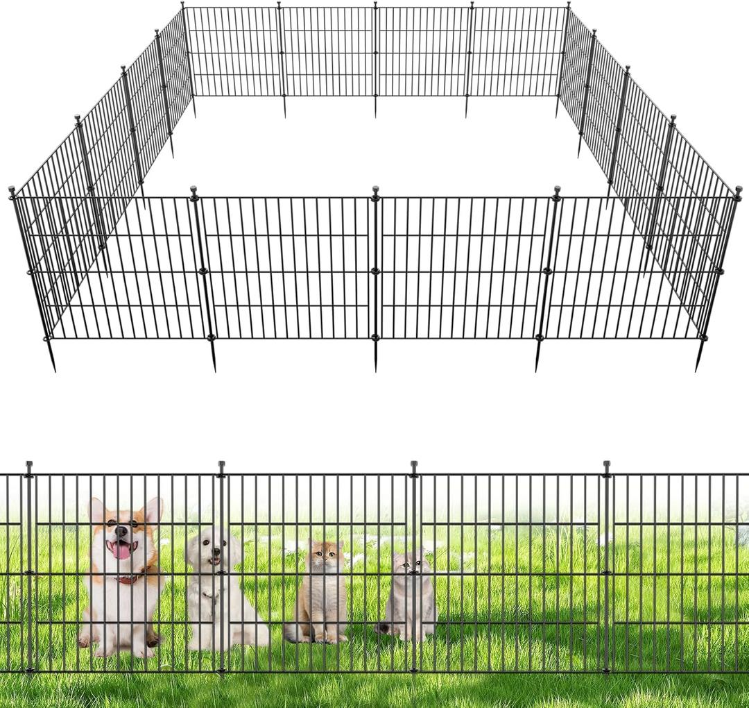 5 Panels No Dig Decorative Outdoor Garden Fence for Yard, 24 in(H) X 10 ft(L) Animal Barrier Fencing Rustproof Metal Wire Panel Border for Dog, Rabbits, and Patio Temporary Ground Stakes