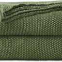 Longhui bedding Olive Green Cotton Cable Knit Throw Blanket for Couch Sofa Bed, Home Decorative Lightweight Knitted Blankets with Bonus Laundering Bag, 60 x 80, Machine Washable