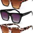LADEESSE 3 Pack Bifocal Reader Sunglasses Women - Oversized Sun Reading Glasses Womens W/Cat Eye Vintage Outdoor UV400 Protection Eyewear （2.25）