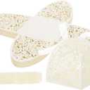 PATIKIL 2.36x2.36x2.76 Inch Favor Boxes, 50 Pcs Candy Party Gift Boxes for Wedding Mother's Day Easter Anniversary Christmas Graduation Celebration, Cream