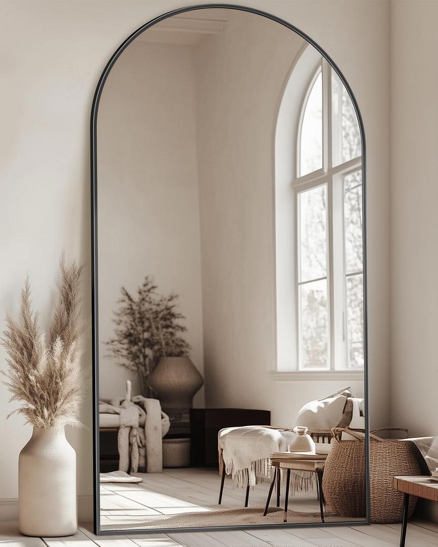 Full Length Mirror, 86"x46" Oversized Floor Mirror with Stand, Hanging Mounted for Bedroom, Living Room, Cloakroom, Black