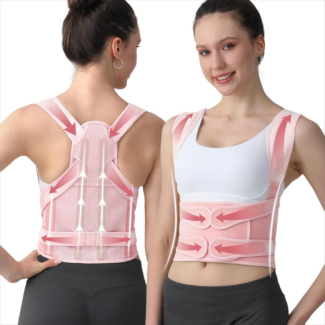 Posture Corrector for Women & Men, Adjustable Back Brace Shoulder Straightener with Full Back Support for Upper & Lower Back Pain, Spine Alignment, Hunchback, Scoliosis Relief (Medium, Pink)
