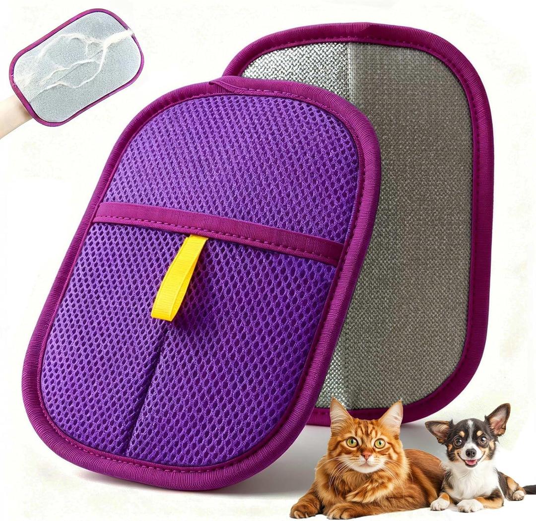 Pet Hair Removal Glove - Electrostatic Cat Dog Hair Remover Glove, Reusable Magic Brush Pet Hair Remover Tool for Couch, Carpet, and Car Seat (Purple)
