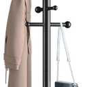Wooden Coat Rack Freestanding with 12 Hooks 3 Adjustable HeightsStanding Coat Rack Tree for Hat and Coat Rack for Small Spaces Entryway,Office,Bedroom,Black
