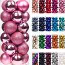 Emopeak 48 Pcs Mini Pink Christmas Ornaments for Xmas Tree - 1.2 Inch Christmas Balls Small Shatterproof Hanging Ball Decorations for Holiday Wedding Party Decoration Pink
