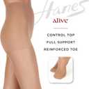 Hanes Alive Women's Full Support, Control Top, Reinforced Toe Pantyhose (Barely There)