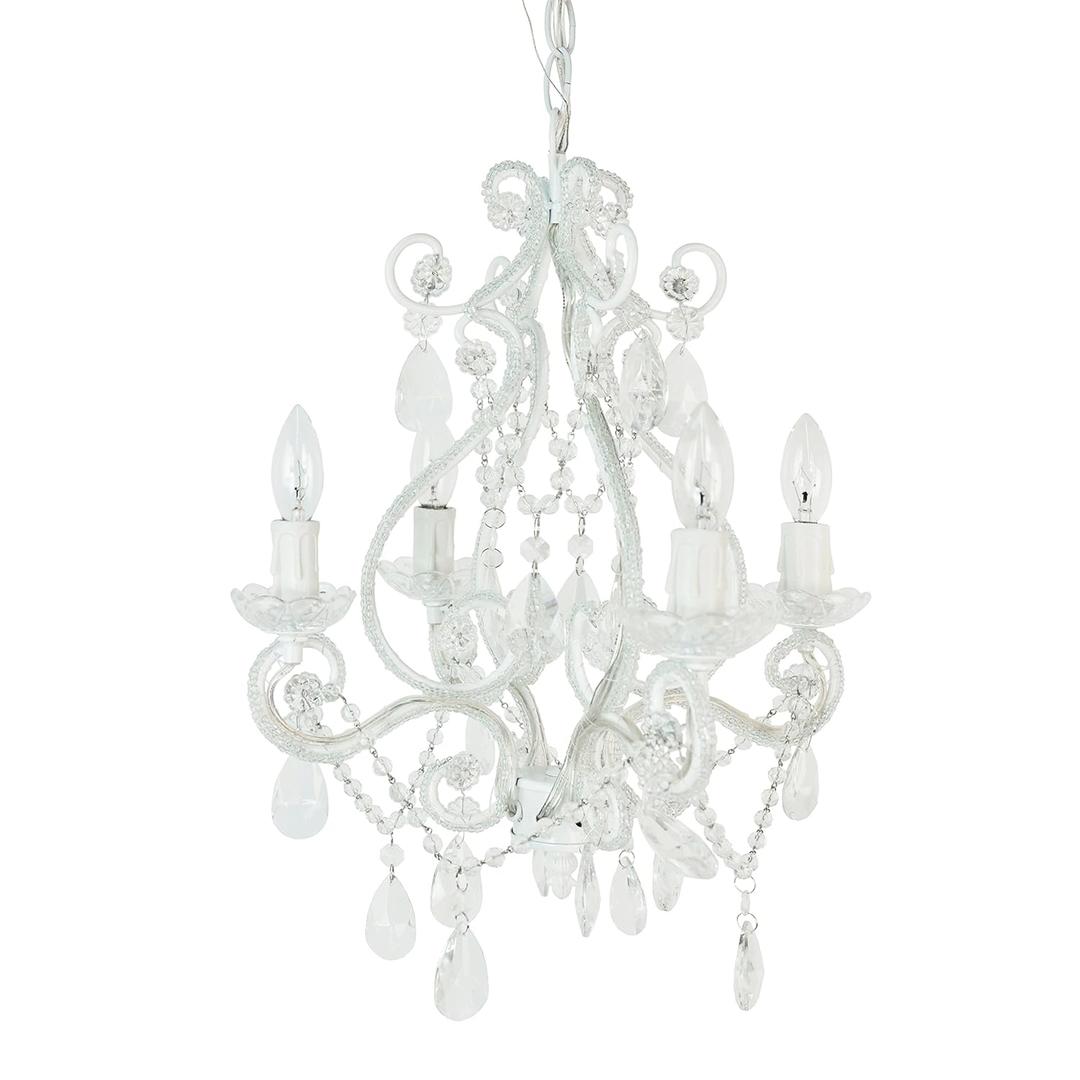 Tadpoles Mini 4-Bulb Vintage Chandelier - White Diamond | 14" x 14" x 17" | Plug-In or Hardwired | Uses Four 25-Watt E12 Candelabra Bulbs | Faux Crystal Chandelier with Acrylic & Glass Beads (White Diamond)