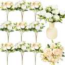 Jexine 12 Bundles Silk Artificial Peonies Flowers Faux Peony Bouquet Fake Peonies Artificial Flowers Bouquets for Vase Floral Arrangements Wedding Home Table Decoration (White,Champagne)