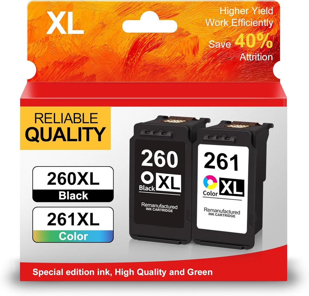 PG-260XL CL-261XL Ink Cartridge Replacement for Canon 260 261 Ink Cartridges Black and Color Combo Pack Fit for Pixma TR7020 TS6420 TR7022 TS5300 TS5320 Printer (1 Black,1 Color)