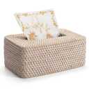 Rattan Tissue Box Cover Natural Woven Facial Napkin Holder Rectangular 10 x 6.1 x 4.1 Inch (White)
