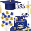 Ctosree 16 Pcs Graduation Cake Kit Graduation Cake Topper Included Felt Graduate Cap with Tassel Firework Cupcake Toppers Grads Cupcake Topper Diploma Decor for Wedding Graduate Party(Blue Gold)