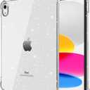 Clear Glitter Case for iPad (A16) 11th Gen 11 Inch 2025 / 10th Gen 10.9 Inch 2022, Slim Shockproof Anti-Yellow TPU Protective Scratch Resistant, Transparent Sparkly Back Cover with Raised Edge