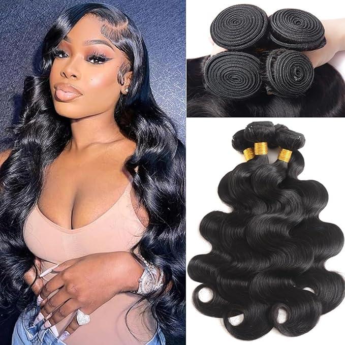 12A Human Hair Bundles 20 22 24 26 Inch 100% Unprocessed Virgin Brazilian 4 Body Wave Bundles Human Hair 400g Human Hair Bundles Hair Extensions Natural Color