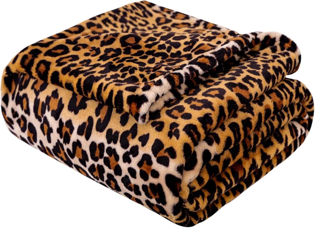 Vessia Leopard Throw Blanket for Couch, Bed, Sofa, Soft Cozy Yellow Cheetah Blanket for All Season Decor, Lightweight and Comfy Flannel Fleece Animal Throw for Kids Women Adults (50x40 inch)
