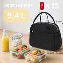 CAMTOP Lunch Box for Women Insulated Lunch Bag Lunchbox Cooler Thermal Leakproof Quilted Reusable Lunch Tote Bag for Work School Travel Picnic (Black)